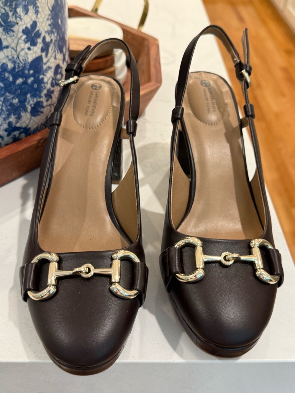 Giani Bernini April Memory Foam Block Heel Slingback Pumps,